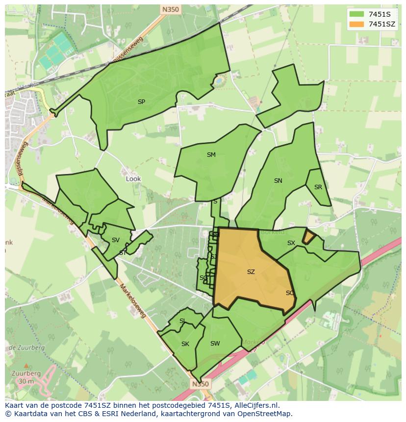 Afbeelding van het postcodegebied 7451 SZ op de kaart.