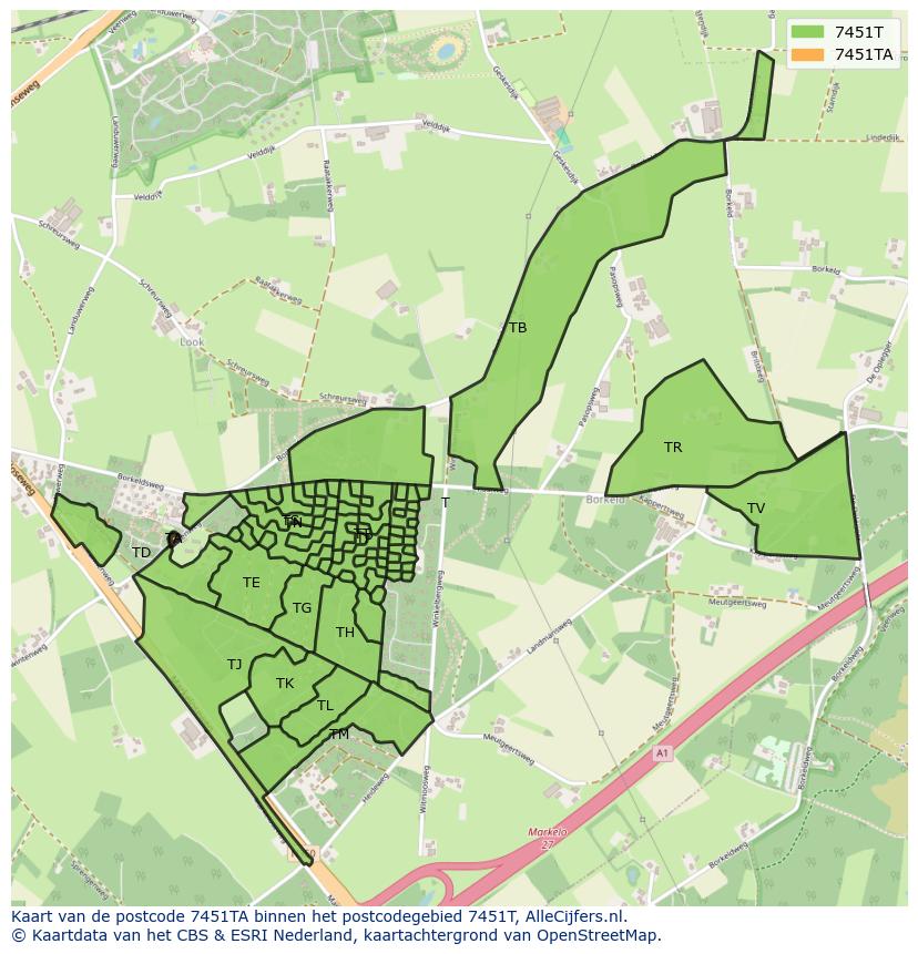 Afbeelding van het postcodegebied 7451 TA op de kaart.