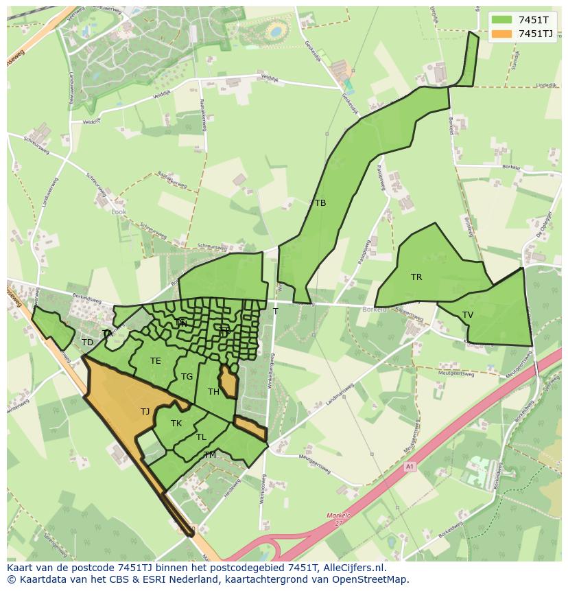 Afbeelding van het postcodegebied 7451 TJ op de kaart.