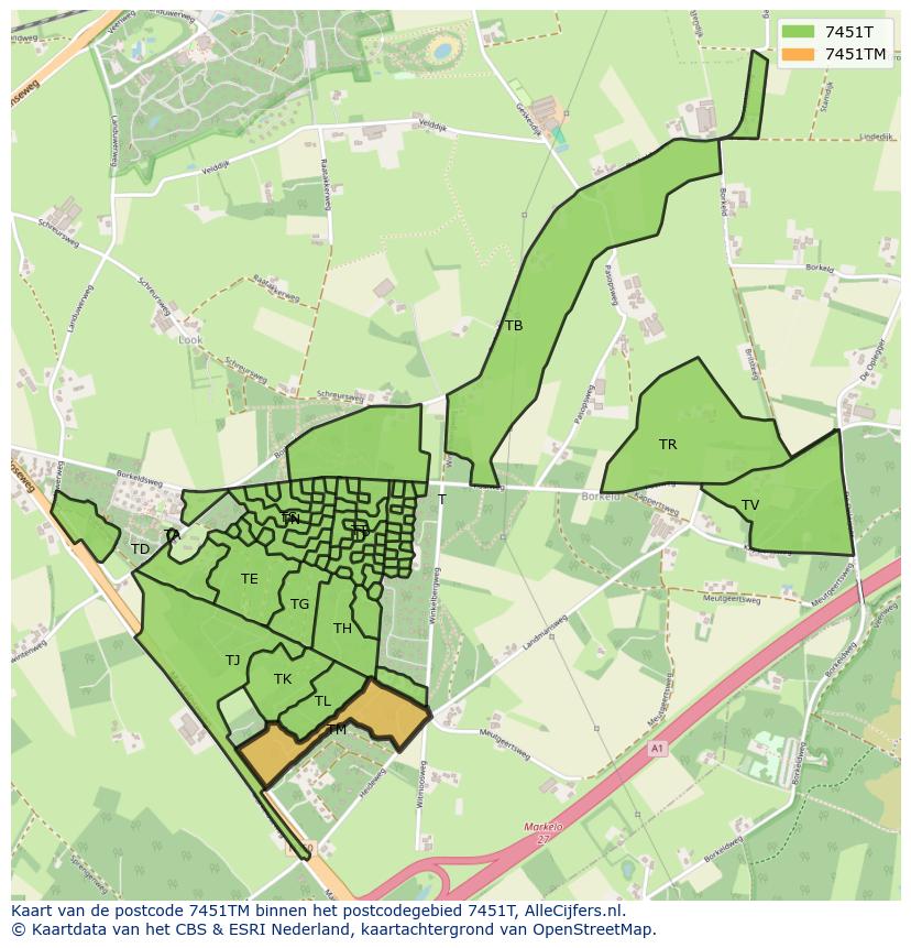 Afbeelding van het postcodegebied 7451 TM op de kaart.
