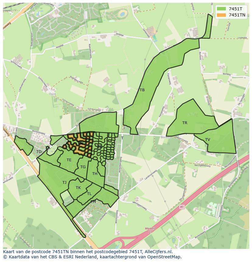 Afbeelding van het postcodegebied 7451 TN op de kaart.