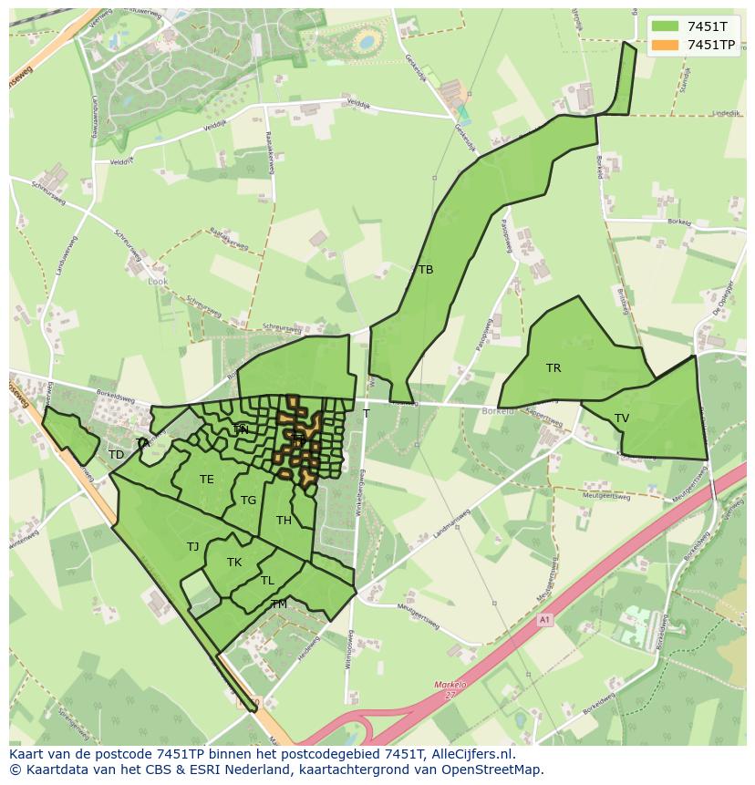 Afbeelding van het postcodegebied 7451 TP op de kaart.