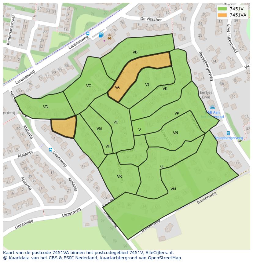 Afbeelding van het postcodegebied 7451 VA op de kaart.