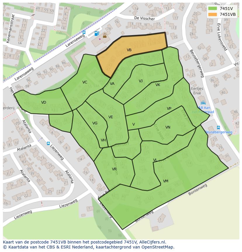 Afbeelding van het postcodegebied 7451 VB op de kaart.
