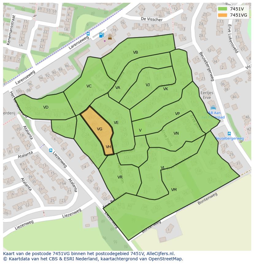 Afbeelding van het postcodegebied 7451 VG op de kaart.