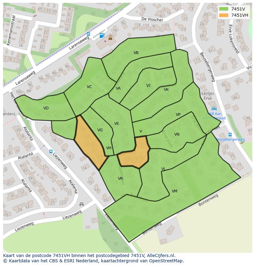 Afbeelding van het postcodegebied 7451 VH op de kaart.