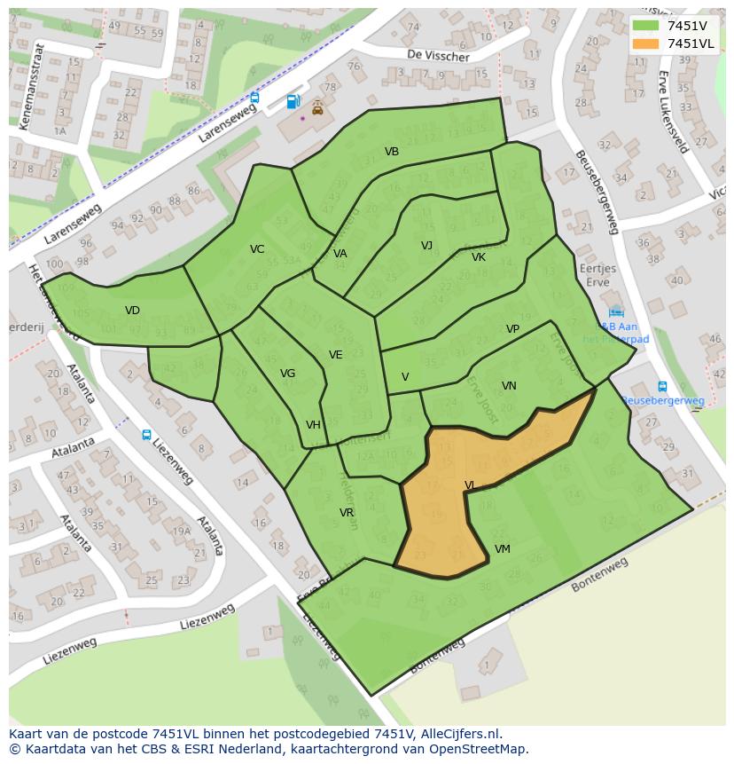 Afbeelding van het postcodegebied 7451 VL op de kaart.