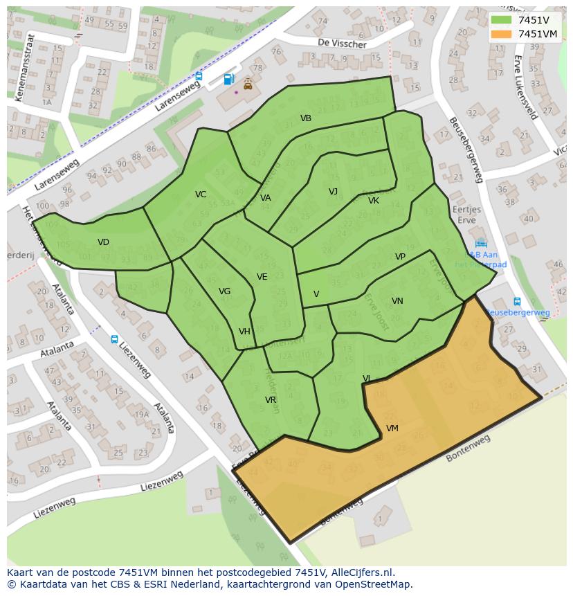 Afbeelding van het postcodegebied 7451 VM op de kaart.