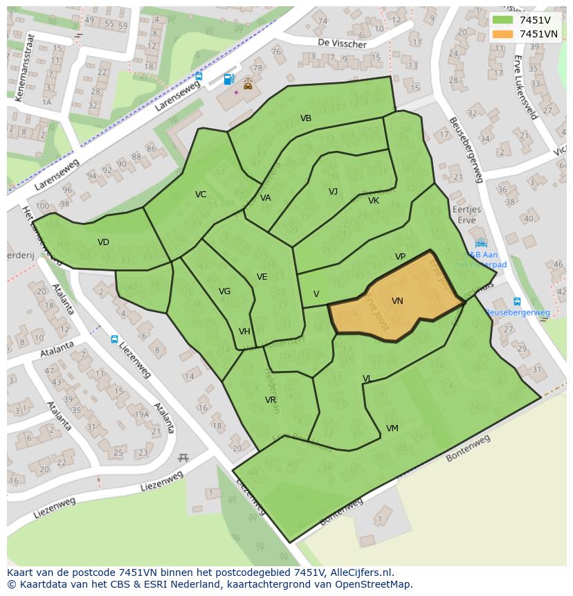 Afbeelding van het postcodegebied 7451 VN op de kaart.