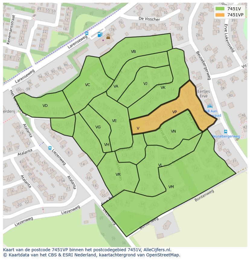 Afbeelding van het postcodegebied 7451 VP op de kaart.