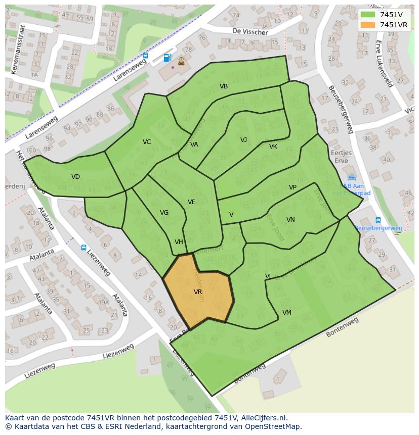 Afbeelding van het postcodegebied 7451 VR op de kaart.