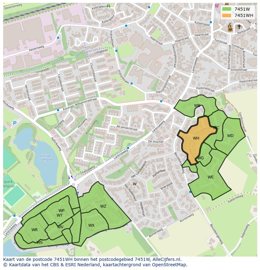 Afbeelding van het postcodegebied 7451 WH op de kaart.