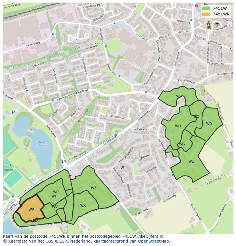 Afbeelding van het postcodegebied 7451 WR op de kaart.