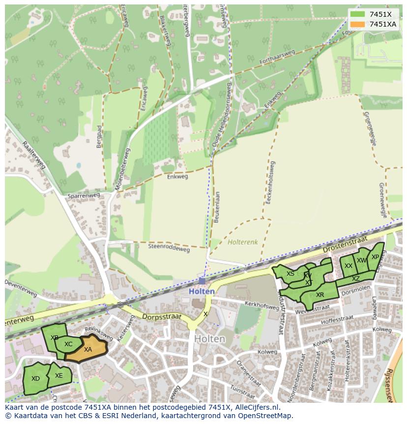 Afbeelding van het postcodegebied 7451 XA op de kaart.