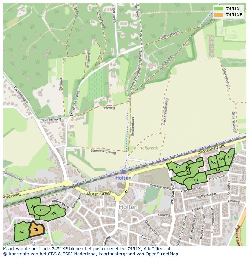 Afbeelding van het postcodegebied 7451 XE op de kaart.