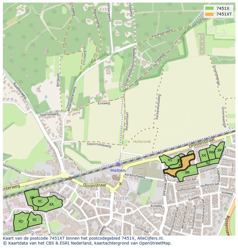 Afbeelding van het postcodegebied 7451 XT op de kaart.