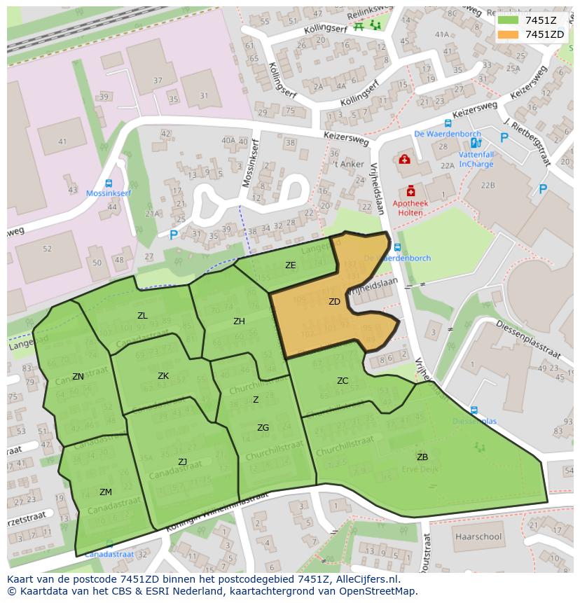 Afbeelding van het postcodegebied 7451 ZD op de kaart.