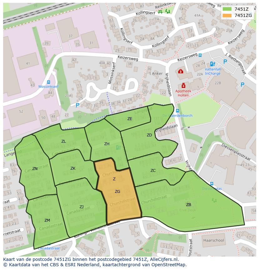 Afbeelding van het postcodegebied 7451 ZG op de kaart.