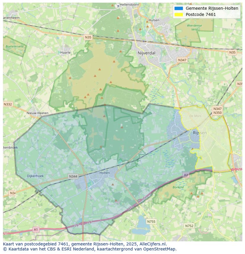 Afbeelding van het postcodegebied 7461 op de kaart.