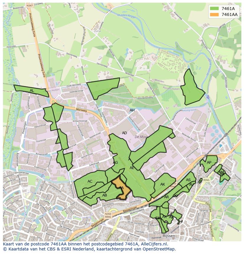 Afbeelding van het postcodegebied 7461 AA op de kaart.