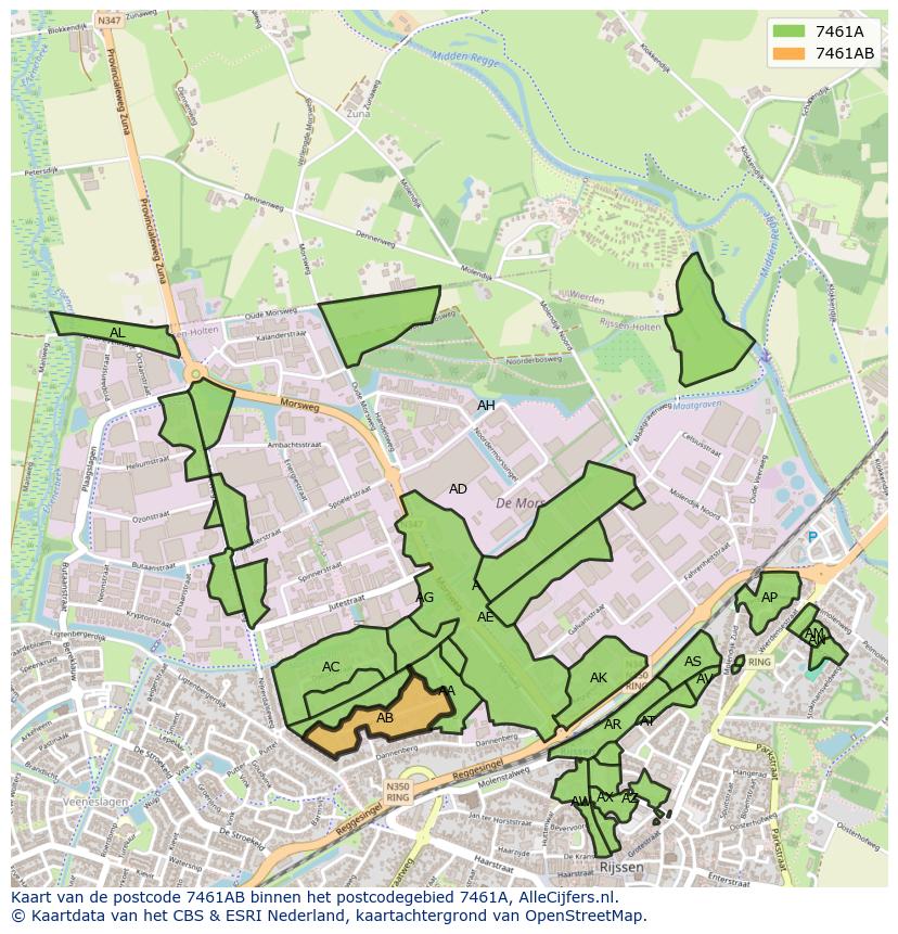 Afbeelding van het postcodegebied 7461 AB op de kaart.