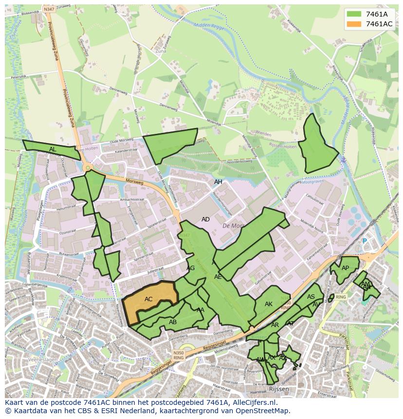 Afbeelding van het postcodegebied 7461 AC op de kaart.