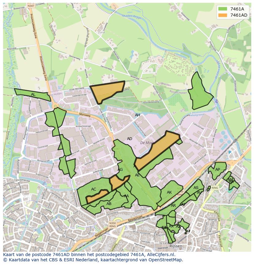 Afbeelding van het postcodegebied 7461 AD op de kaart.