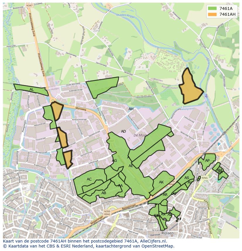 Afbeelding van het postcodegebied 7461 AH op de kaart.