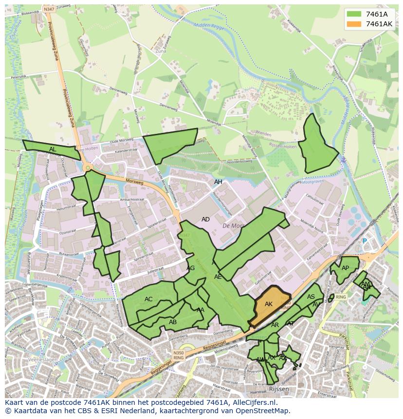 Afbeelding van het postcodegebied 7461 AK op de kaart.