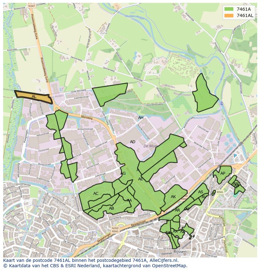 Afbeelding van het postcodegebied 7461 AL op de kaart.