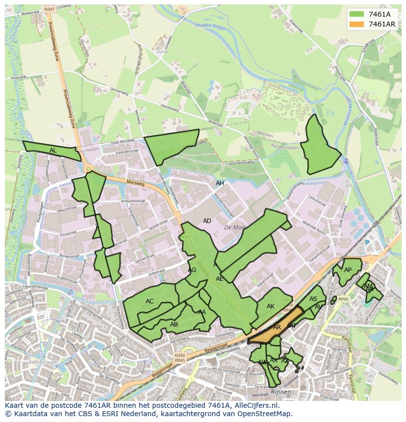 Afbeelding van het postcodegebied 7461 AR op de kaart.