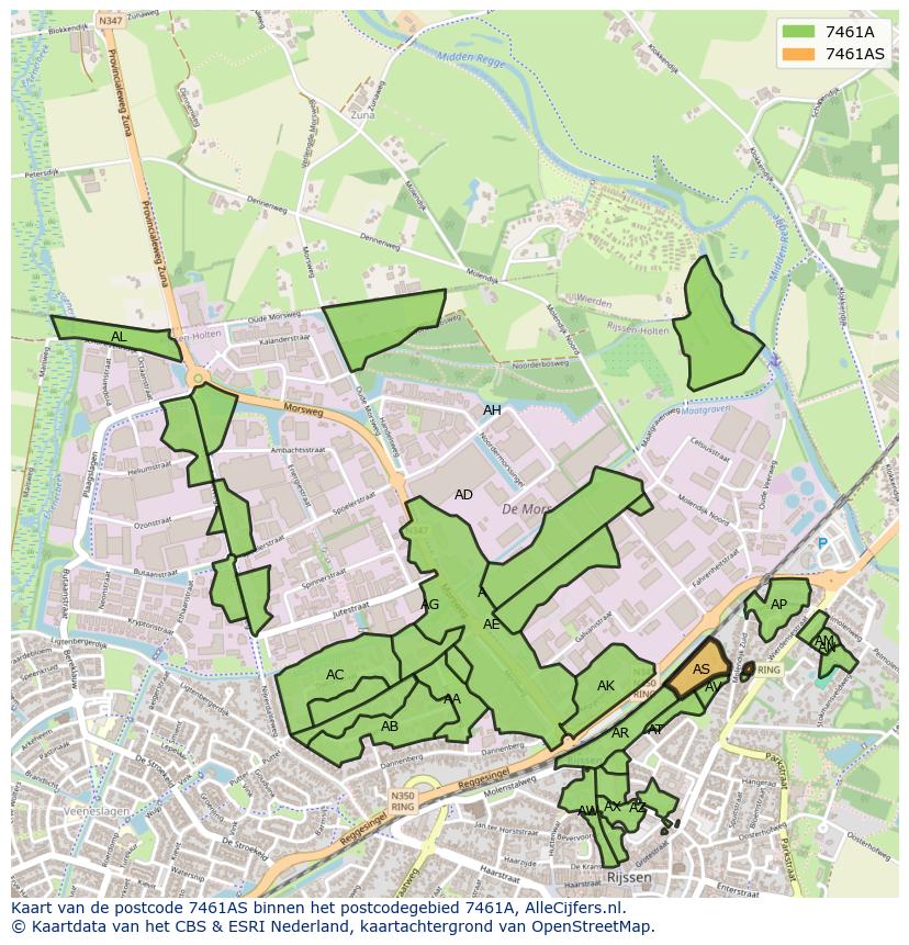Afbeelding van het postcodegebied 7461 AS op de kaart.