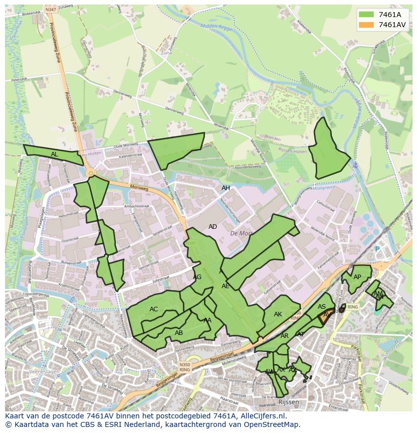 Afbeelding van het postcodegebied 7461 AV op de kaart.