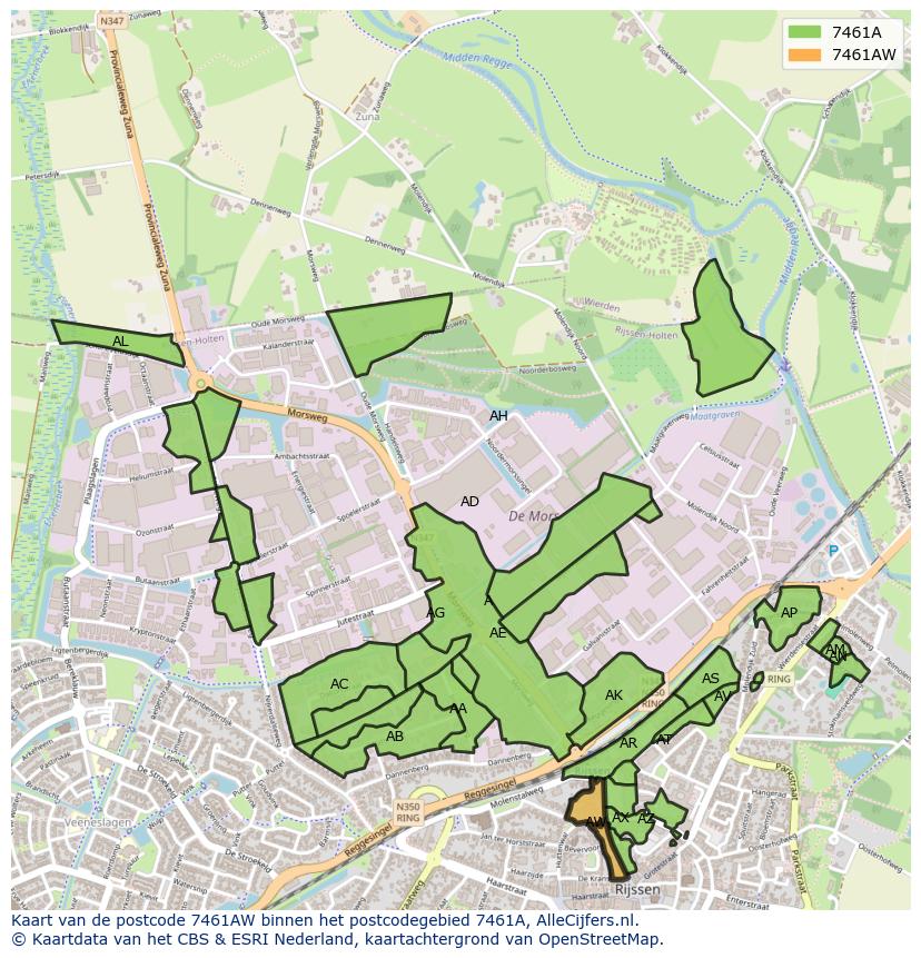 Afbeelding van het postcodegebied 7461 AW op de kaart.