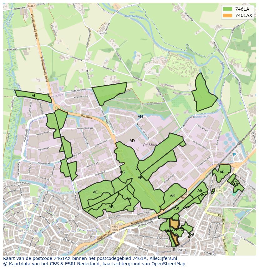 Afbeelding van het postcodegebied 7461 AX op de kaart.