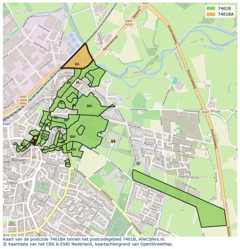 Afbeelding van het postcodegebied 7461 BA op de kaart.