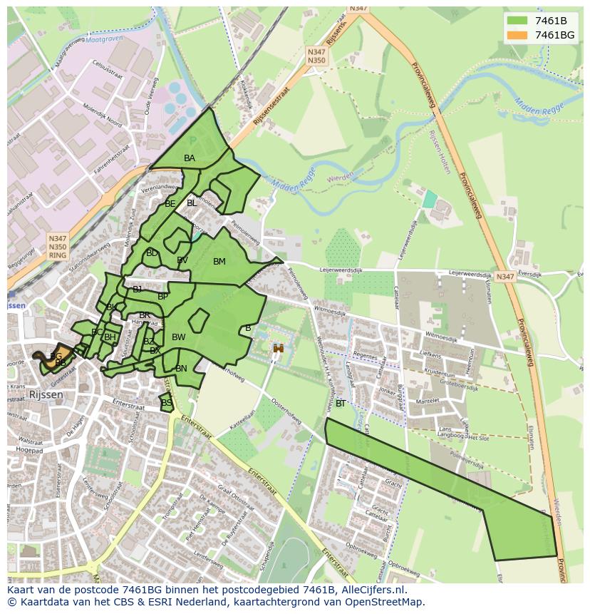 Afbeelding van het postcodegebied 7461 BG op de kaart.