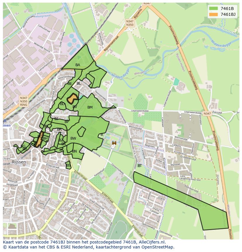 Afbeelding van het postcodegebied 7461 BJ op de kaart.