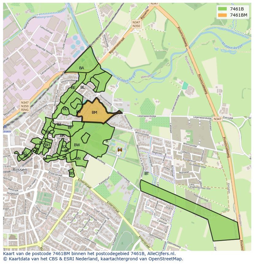 Afbeelding van het postcodegebied 7461 BM op de kaart.