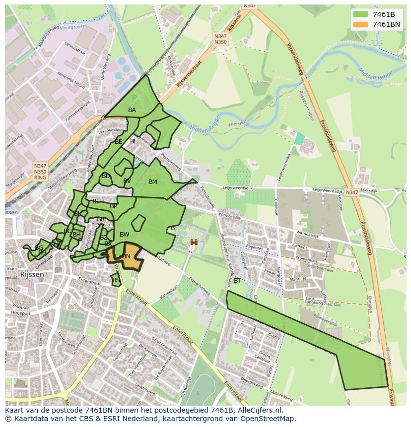 Afbeelding van het postcodegebied 7461 BN op de kaart.