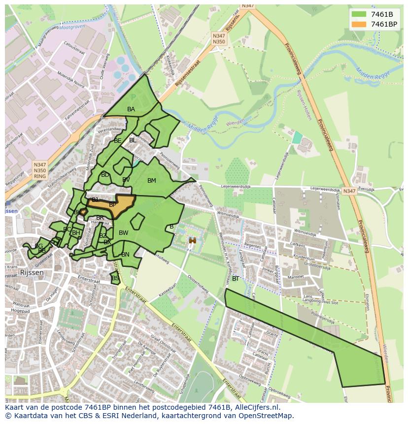 Afbeelding van het postcodegebied 7461 BP op de kaart.