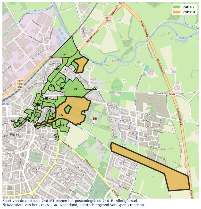 Afbeelding van het postcodegebied 7461 BT op de kaart.