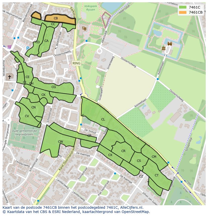 Afbeelding van het postcodegebied 7461 CB op de kaart.
