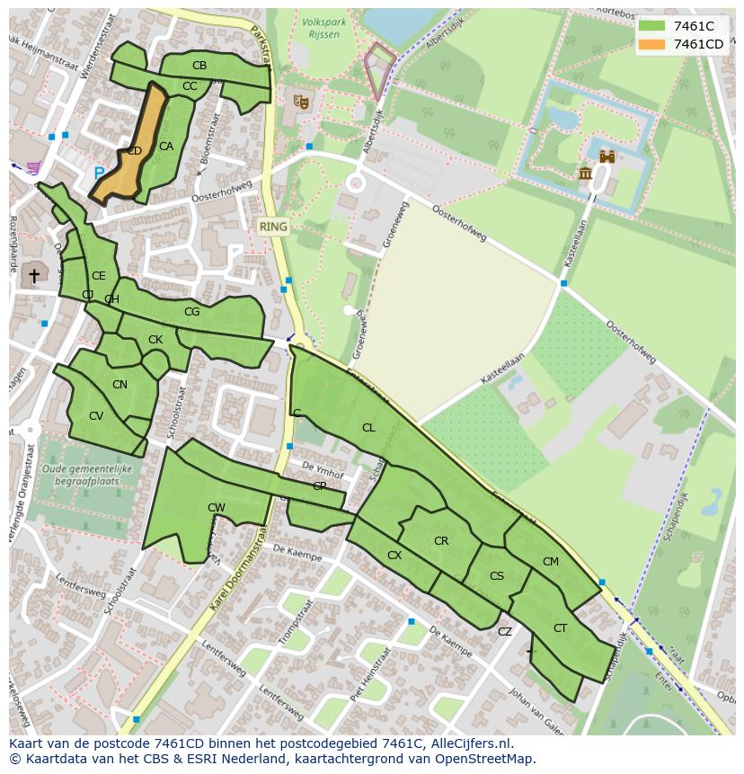 Afbeelding van het postcodegebied 7461 CD op de kaart.
