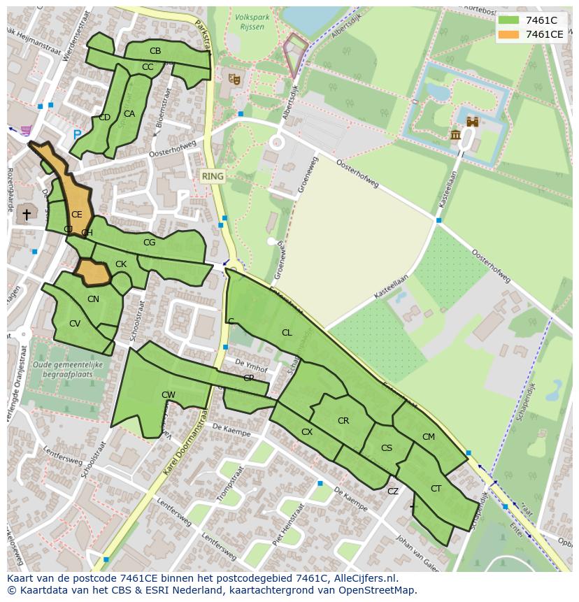 Afbeelding van het postcodegebied 7461 CE op de kaart.