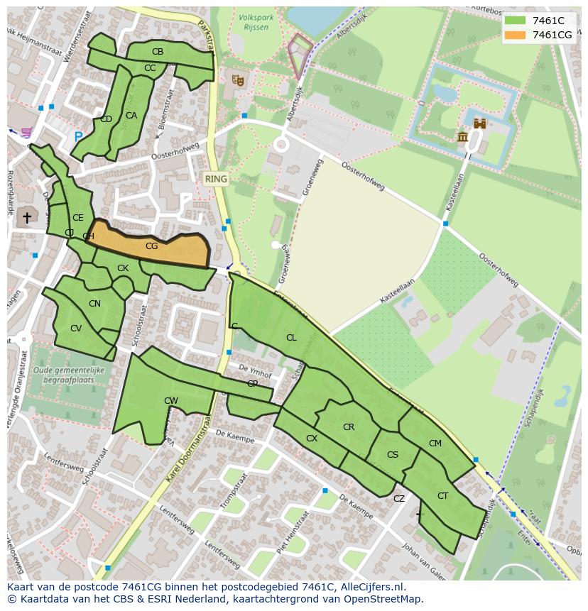 Afbeelding van het postcodegebied 7461 CG op de kaart.