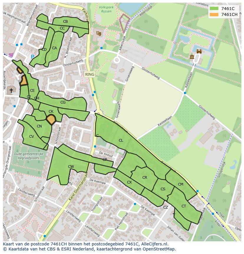 Afbeelding van het postcodegebied 7461 CH op de kaart.