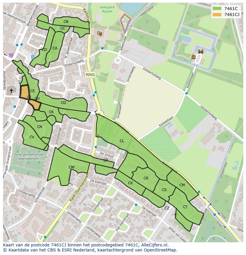 Afbeelding van het postcodegebied 7461 CJ op de kaart.