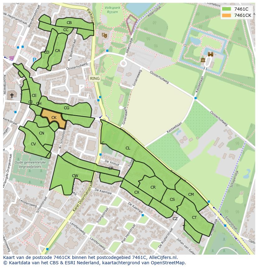 Afbeelding van het postcodegebied 7461 CK op de kaart.