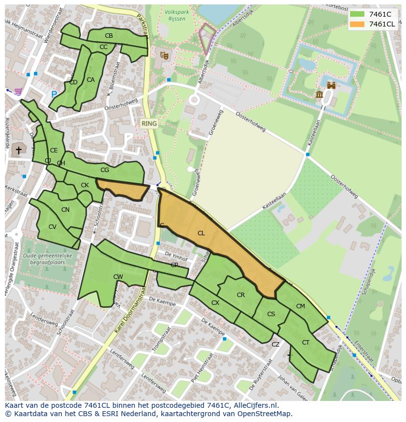 Afbeelding van het postcodegebied 7461 CL op de kaart.
